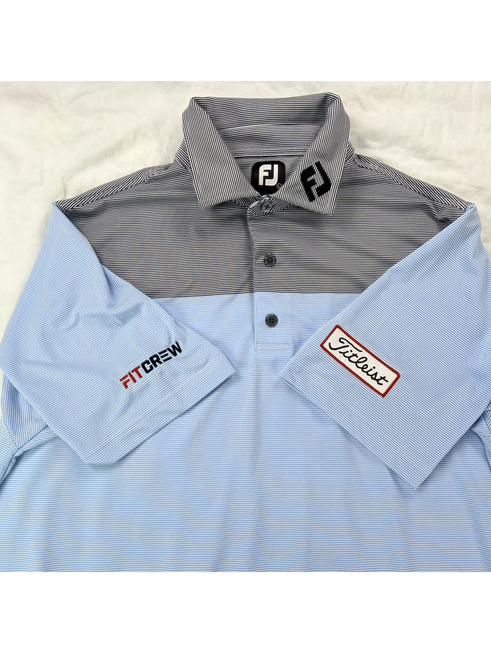 FootJoy Titleist FITCREW Men's L Blue Black Colorblock Golf Polo FJ Staff